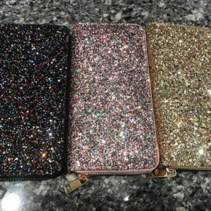 2 Rose gold glitter wallet, black, silver, pink